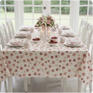 Huntington Home Vinyl Tablecloth 52x70 Oblong Strawberry Hearts Indoor Outdoor